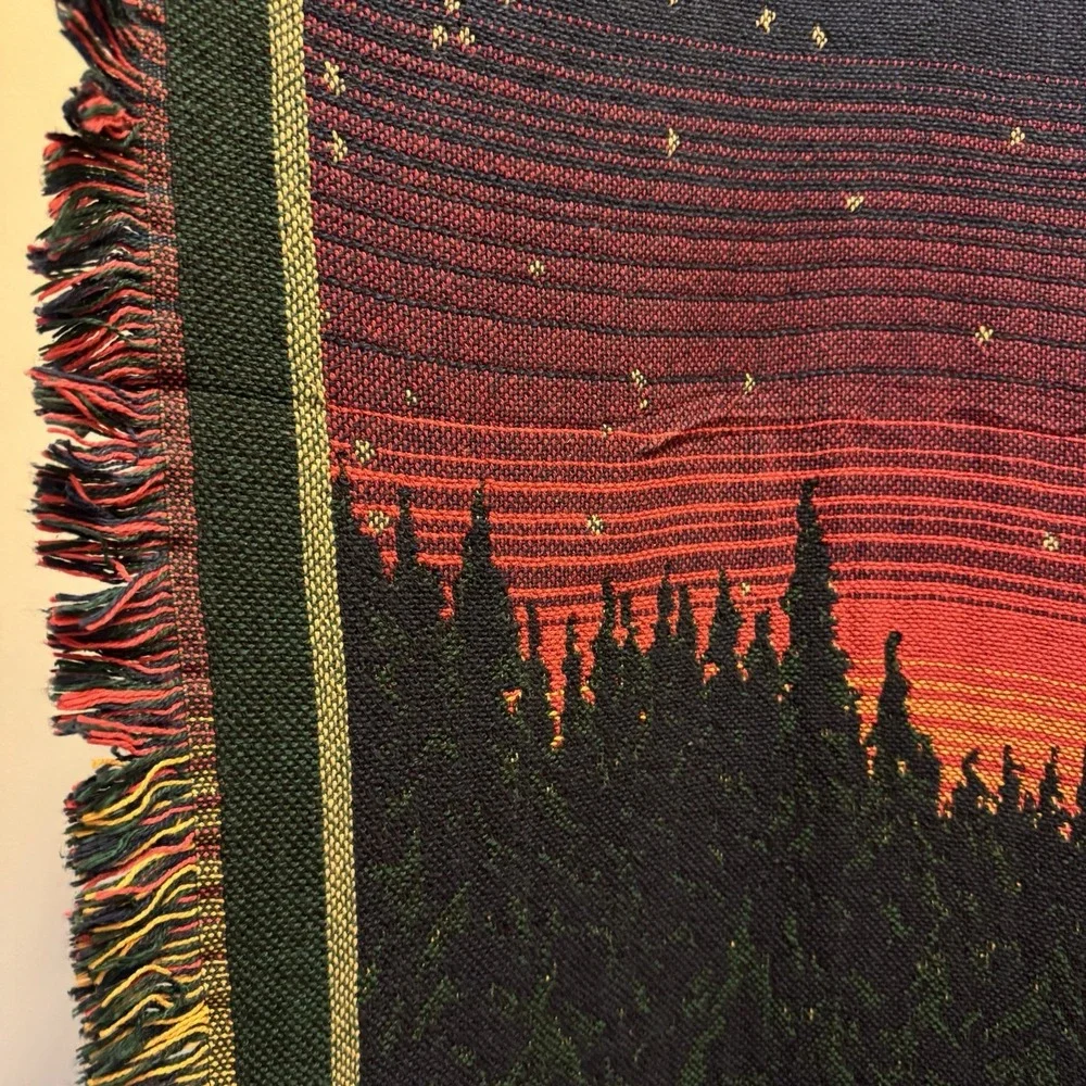 Bob Timberlake Tapestry Throw Blanket Camping Canoe Cabin USA 50x65 Cotton Tag